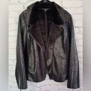 Rock & Republic Faux Fur Black Moto Jacket Size XL